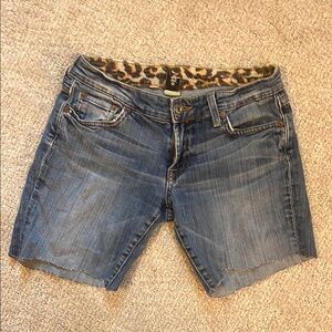Stylish Denim Shorts with Leopard Print Waistband